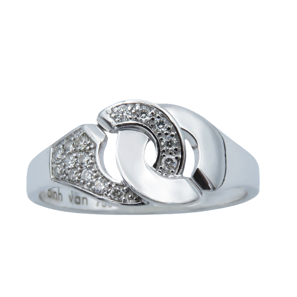 Bague Dinh Van Menottes R8  petit modèle Or Gris 18 k et diamants .  Taille 51