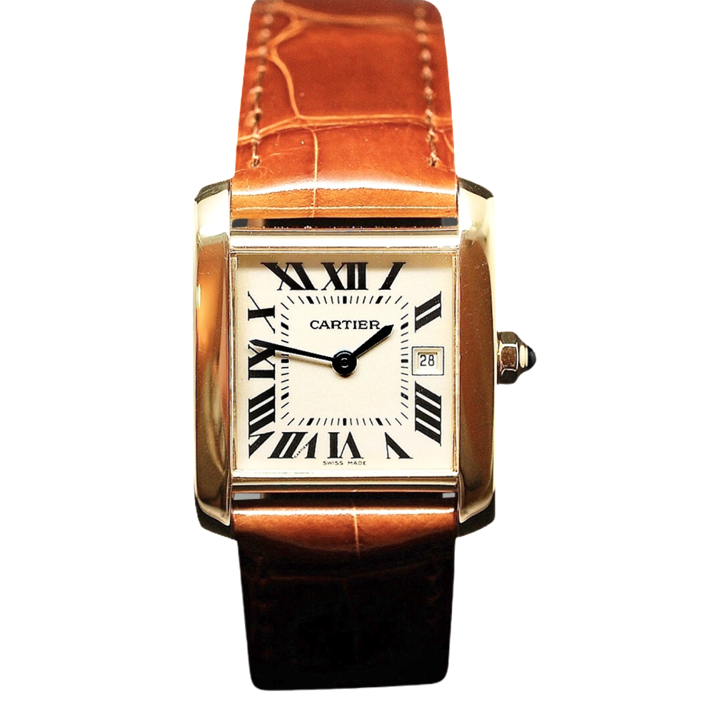 Montre Cartier Tank Française Médium Or jaune 18k Quartz Vers 2010.