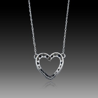 Collier Pendentif  Coeur Or Gris 18k avec Diamants et Saphirs