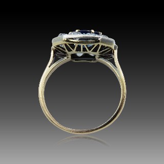 Bague Or 18k et Argent vers 1920 avec Saphir et diamants . Taille 53-54