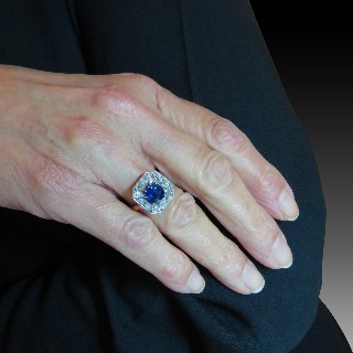 Bague Or 18k et Argent vers 1920 avec Saphir et diamants . Taille 53-54