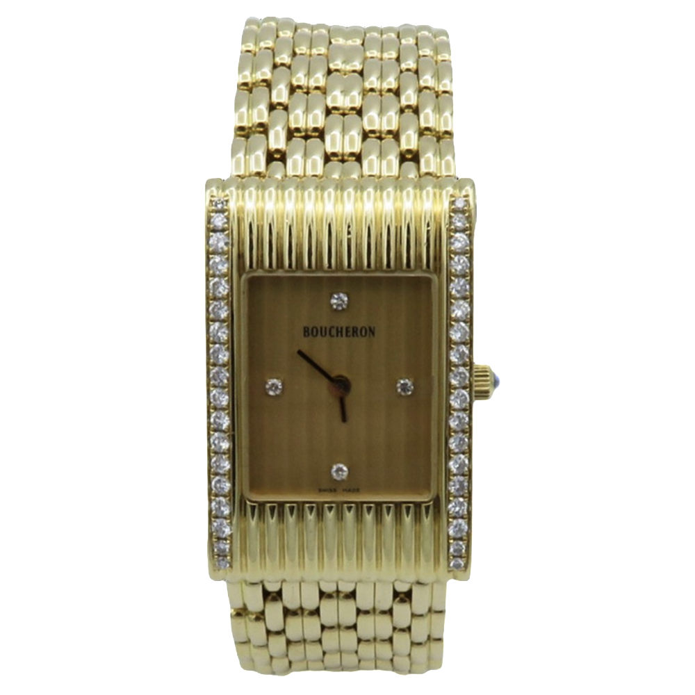 Montre Boucheron Reflet Dame Médium en Or Jaune 18k avec diamants quartz .