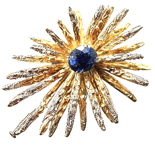 Broche "Mellerio" Or 18k massif avec Saphir Ceylan vers 1965.