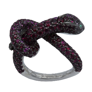 Bague Boucheron KAA "Le Serpent" Or gris 18k Rubis, Saphirs, Diamants.Taille 53.