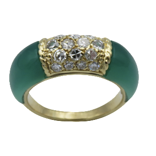 Bague Van Cleef & Arpels "Philippine" en or jaune 18k, Diamants et Chrysoprase. Taille 50