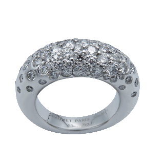 Bague Chaumet "Grains de Caviar" en Or gris 18k avec diamants 1,80 Cts. taille 53.