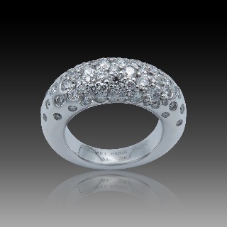 Bague Chaumet "Grains de Caviar" or gris 18k diamants 1,80 Cts. taille 53.