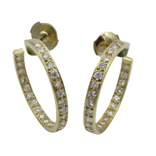 Boucles d'oreilles Créoles en Or jaune 18k et Diamants brillants Boucles d'oreilles Créoles en Or jaune 18k et Diamants brillants