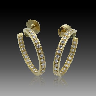 Boucles d'oreilles Créoles en Or jaune 18k et Diamants brillants Boucles d'oreilles Créoles en Or jaune 18k et Diamants brillants