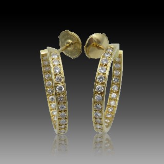 Boucles d'oreilles Créoles en Or jaune 18k et Diamants brillants