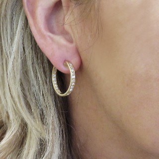 Boucles d'oreilles Créoles en Or jaune 18k et Diamants brillants Boucles d'oreilles Créoles en Or jaune 18k et Diamants brillants