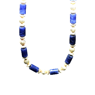 Collier Lalaounis Or 18k et Sodalites  Poids : 37.90 gr. Boite et Papiers