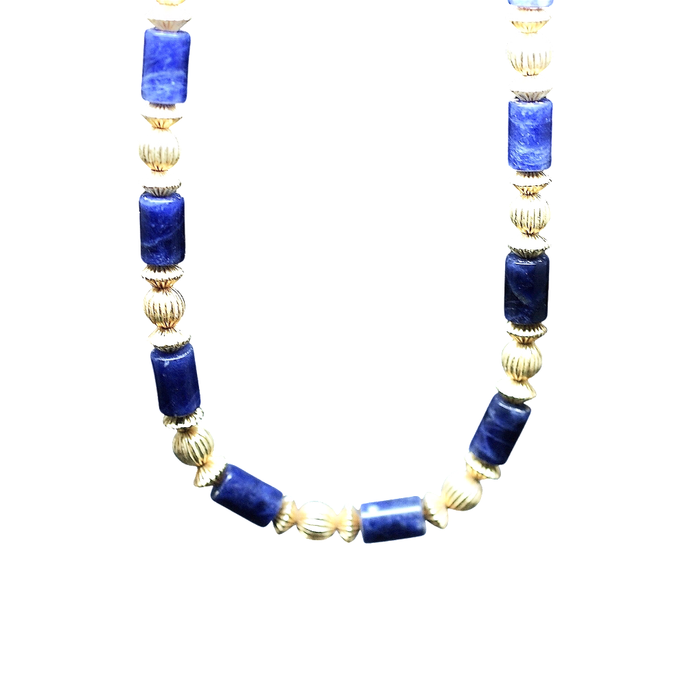 Collier Lalaounis Or 18k et Sodalites  Poids : 37.90 gr. Boite et Papiers