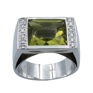 Bague Poiray "Arche" en Or gris 18k avec Citrine verte et diamants . Taille 51.