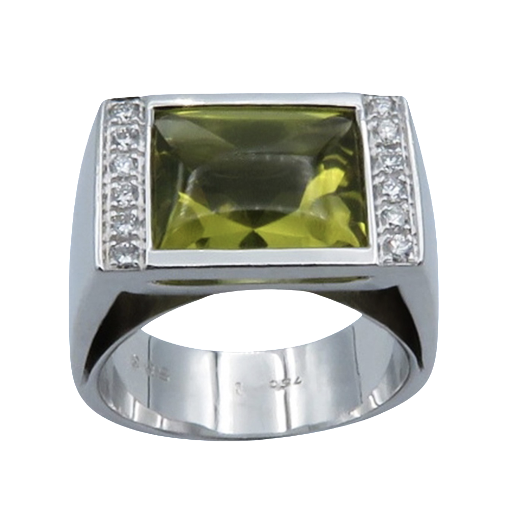 Bague Poiray "Arche" en Or gris 18k avec Citrine verte et diamants . Taille 51.