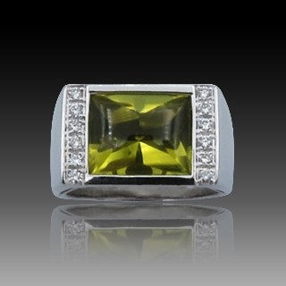 Bague Poiray "Arche" en Or gris 18k avec Citrine verte et diamants . Taille 51.