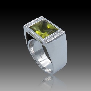 Bague Poiray "Arche" en Or gris 18k avec Citrine verte et diamants . Taille 51.