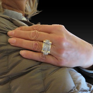 Bague Tank vintage vers 1950 en Or 18K et Platine avec Diamants .