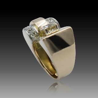 Bague Tank vintage vers 1950 en Or 18K et Platine avec Diamants .