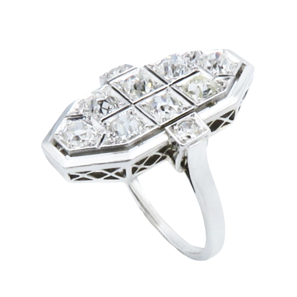 Bague en Or 18k et platine vers 1940 avec 1,50 Cts de Diamants