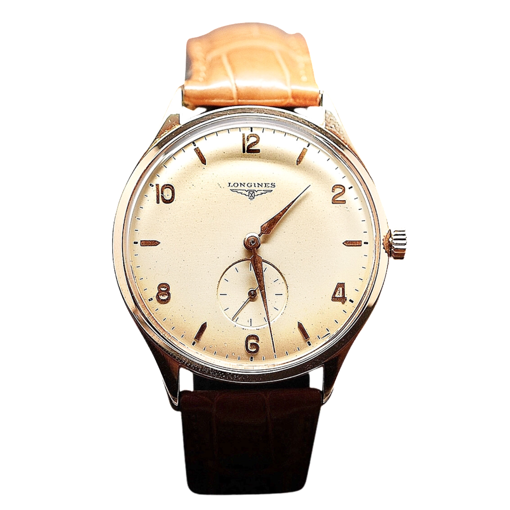 Montre Longines Vintage Homme en Or rose 18k Mécanique Vers 1950.