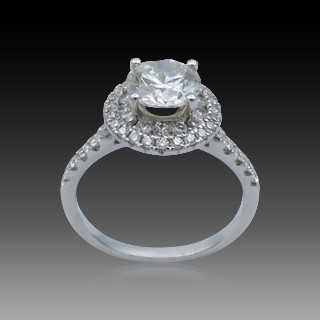 Solitaire en Or gris 18 Cts avec Diamant brillant 1,01 Cts G-SI1 + 0,40 Cts