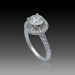 Solitaire en Or gris 18 Cts avec Diamant brillant 1,01 Cts G-SI1 + 0,40 Cts