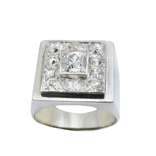 Bague vintage vers 1950 en Or 18K et Platine avec 1,50 Cts de Diamants 