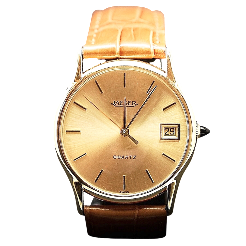 Montre Jaeger Vintage Ronde en Or jaune 18k Quartz Vers 1990 Montre Jaeger Vintage Ronde en Or jaune 18k Quartz Vers 1990