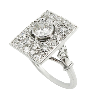 Bague Art Déco rectangulaire or gris, platine et diamants total : 1.4 ct