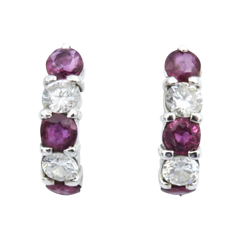 Boucles d'oreilles en Or gris 18k avec Rubis et Diamants brillants Boucles d'oreilles en Or gris 18k avec Rubis et Diamants brillants