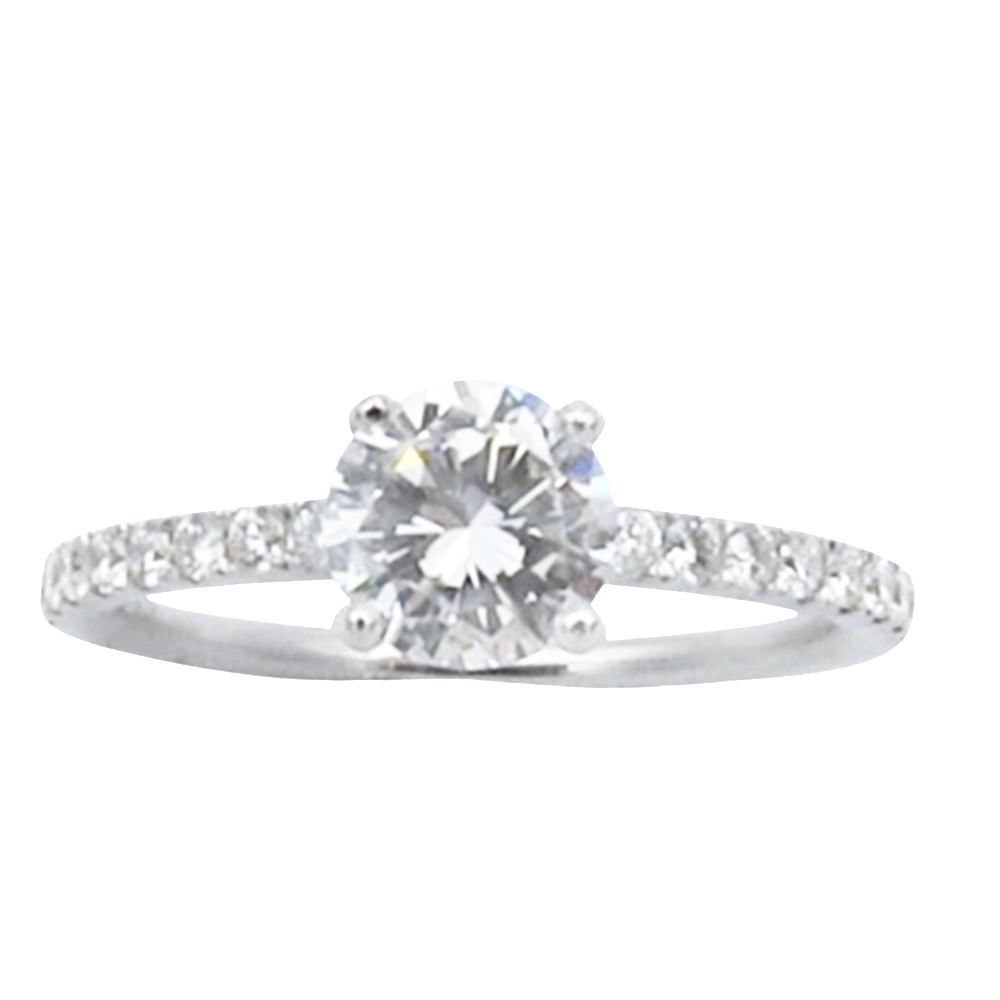 Solitaire en Or gris 18 Cts avec Diamant brillant 0.72 Cts D-VS1 + 0.21 Cts.