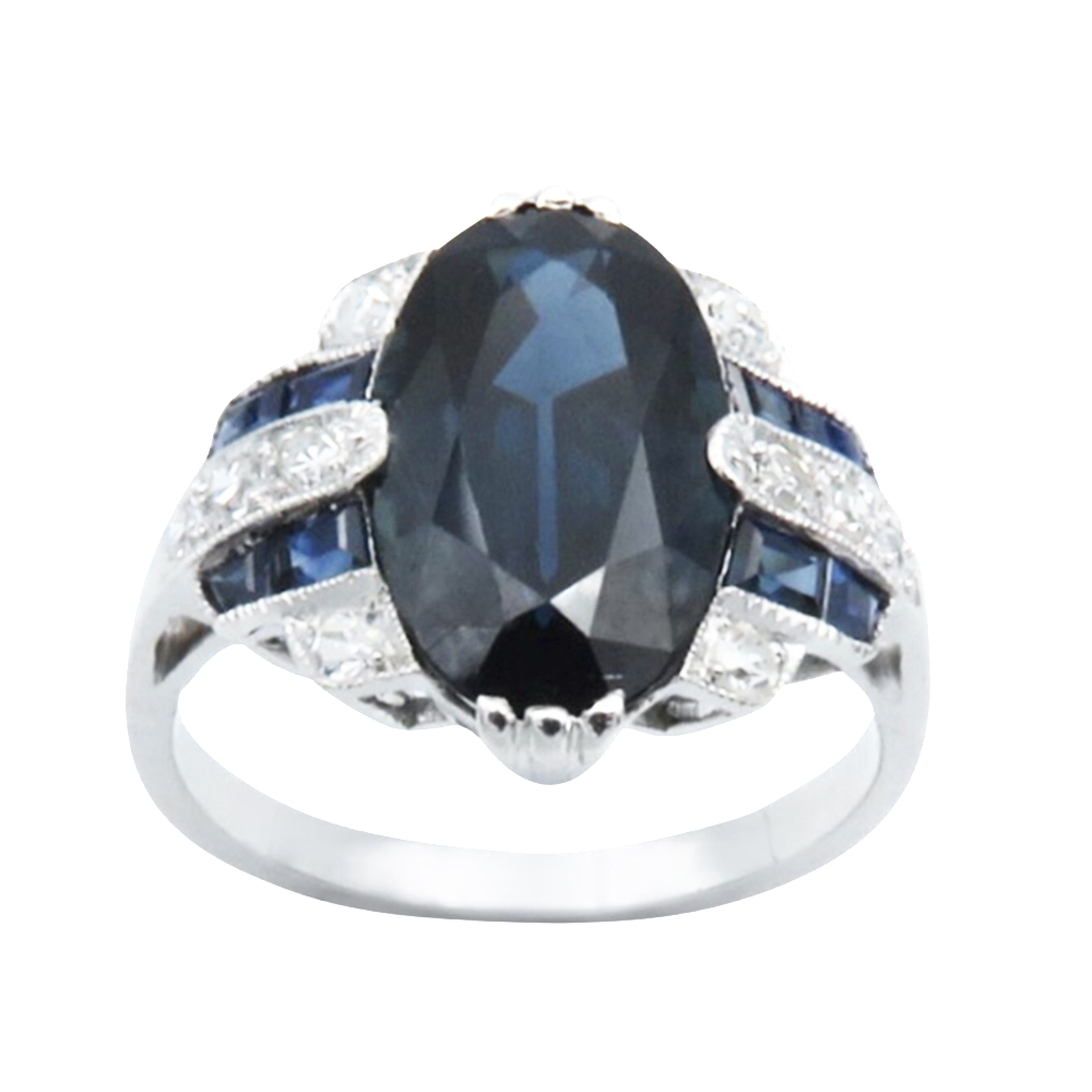 Bague Art Déco en Platine avec Saphirs et diamants . Taille 52