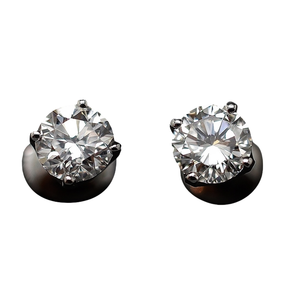 Puces d'oreilles Or gris 18k avec Diamants brillants 1.04 Cts et 1.01 Cts. E-VS2