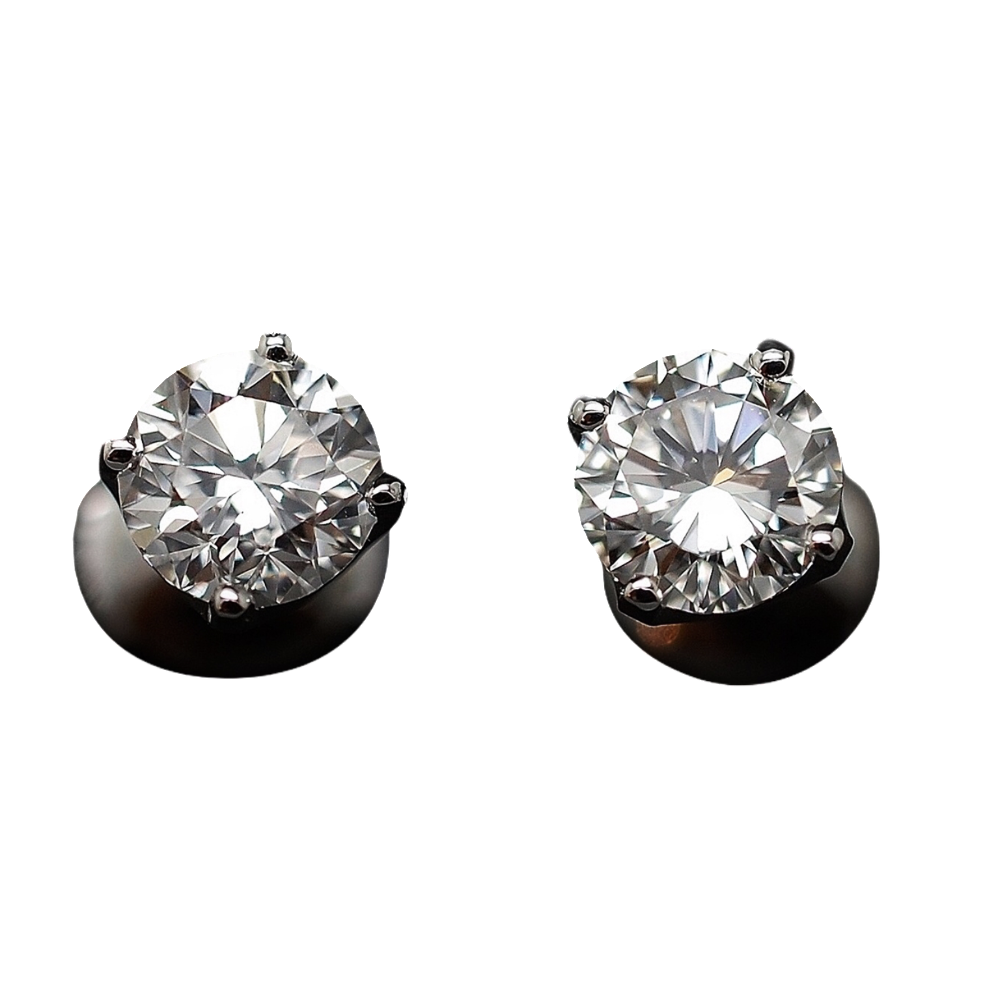 Puces d'oreilles Or gris 18k avec Diamants brillants 1.04 Cts et 1.01 Cts. E-VS2 Puces d'oreilles Or gris 18k avec Diamants brillants 1.04 Cts et 1.01 Cts. E-VS2