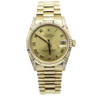 Montre Rolex Oyster Datejust Médium Or 18k Massif de 2010 et diamants. Cadran jaune. Ref : 68238 .