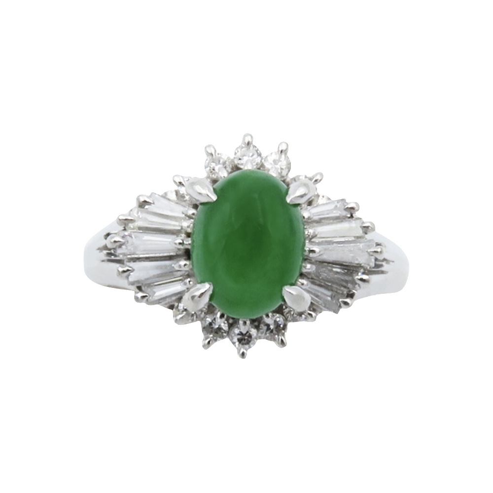 Bague platine vers 1970 avec jade et diamants .taille 54