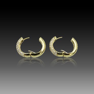 Boucles d'oreilles Créoles en Or jaune 18k et 3,0 Cts Diamants brillants