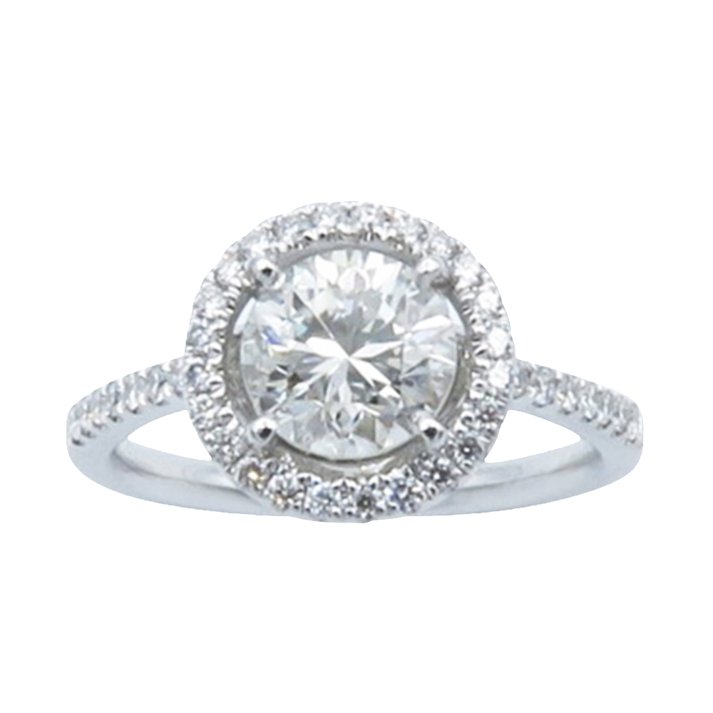 Solitaire en Or gris 18 Cts avec Diamant brillant 1,22 Cts K-SI1 + 0,28 Cts