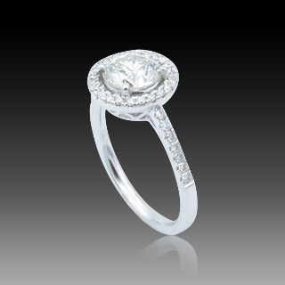 Solitaire en Or gris 18 Cts avec Diamant brillant 1,22 Cts K-SI1 + 0,28 Cts