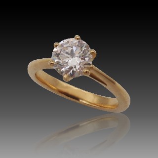 Solitaire en Or Jaune 18 Cts avec Diamant brillant 1,03 Cts F-SI1 (HRD)