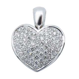 Pendentif  Coeur Or Gris 18k avec 1,0 cts de Diamants brillants G-VS