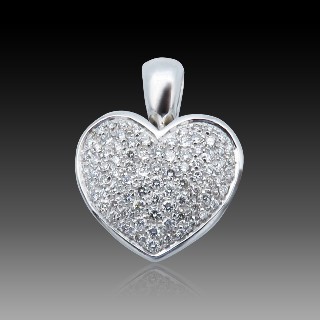 Pendentif  Coeur Or Gris 18k et 1,0 cts de Diamants brillants