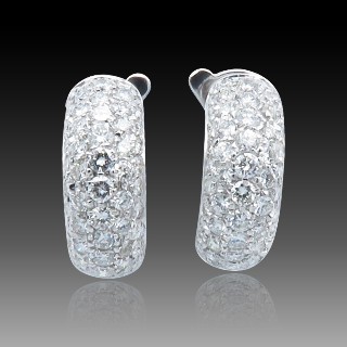 Boucles d'oreilles Créoles en Or gris 18k et 2,0 Cts Diamants brillants