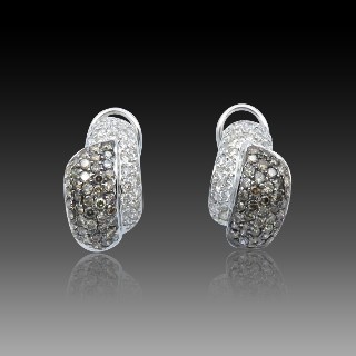 Boucles d'oreilles Diamants 1,50 Cts bruns et blancs H-VS en Or Gris 18k