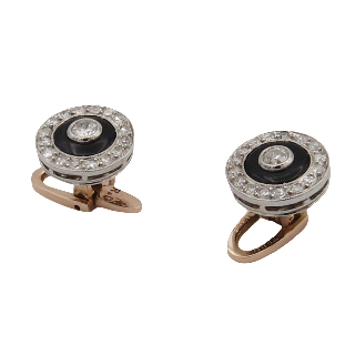 Boutons de Col or 18K & Platine , onyx et diamants vers 1920