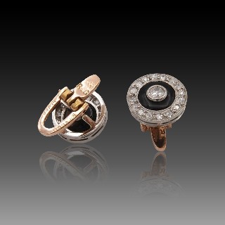 Boutons de Col or 18K & Platine , onyx et diamants vers 1920