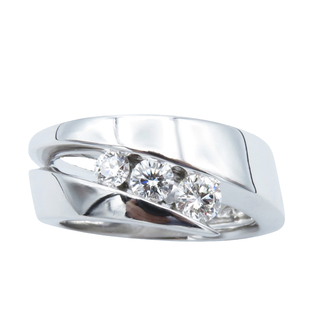 Bague Garel  "Neima"  Trilogie Or gris  18k et Diamants. Taille 53.