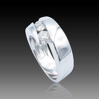 Bague Garel "NEIMA" Trilogie Or gris  18k et Diamants. Taille 53.