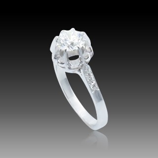 Solitaire en Or gris 18 Cts avec Diamant brillant 0,91 Cts G-VS2 (GIA)